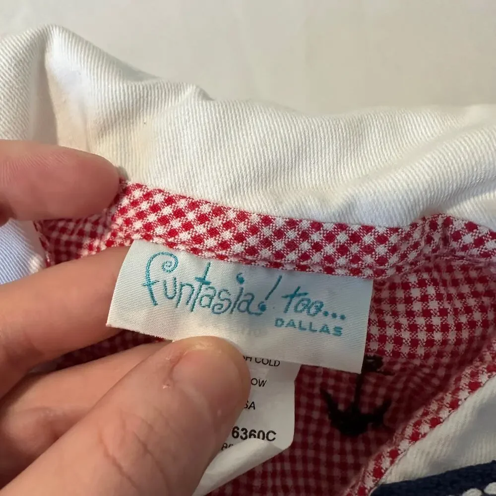 Vintage 90s Funtasia! Too Dallas Embroidered Red Gingham Anchor Sailor Dress S 4